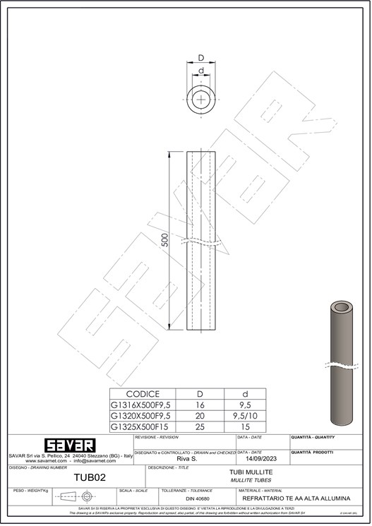 Tube alumina mullite  - Parts for industrial ovens