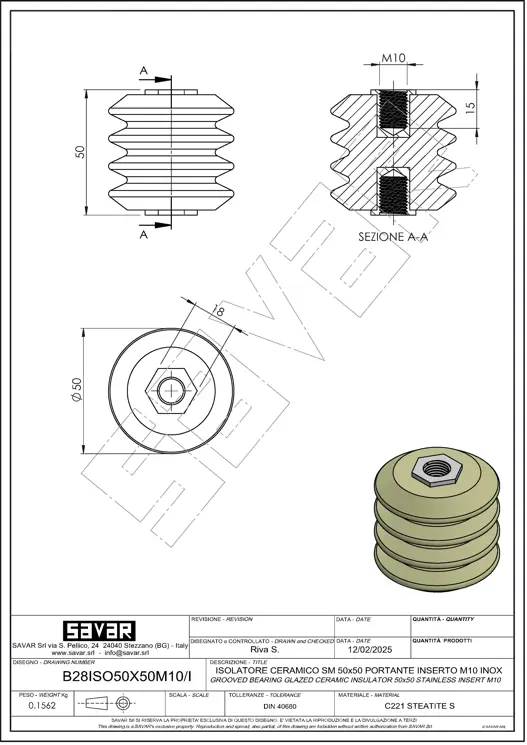 Ceramic post insulator M10 stainless steel insert - Terminal blocks