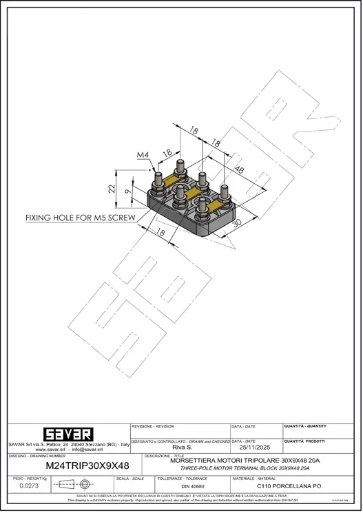 Motor terminal block three-phase 20A - Terminal blocks