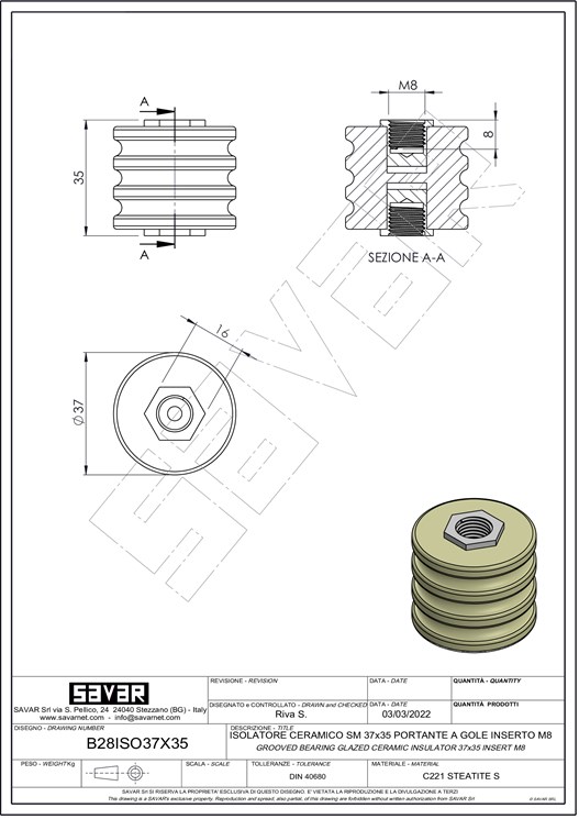 Load bearing insulator M8 - Terminal blocks