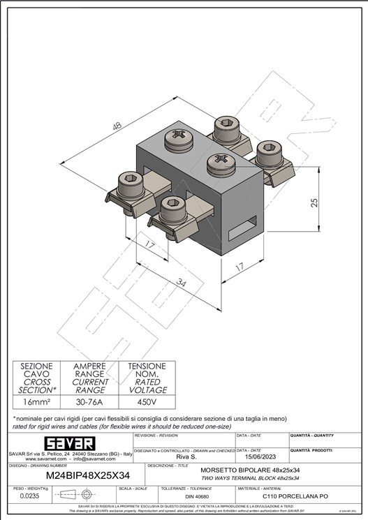 Terminal block two ways 48X25X34 - Terminal blocks