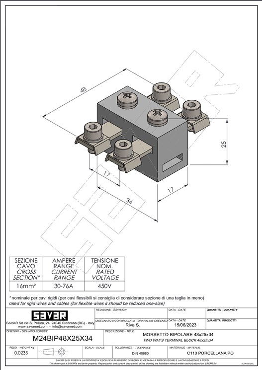 Terminal block two ways 48X25X34 - Terminal blocks