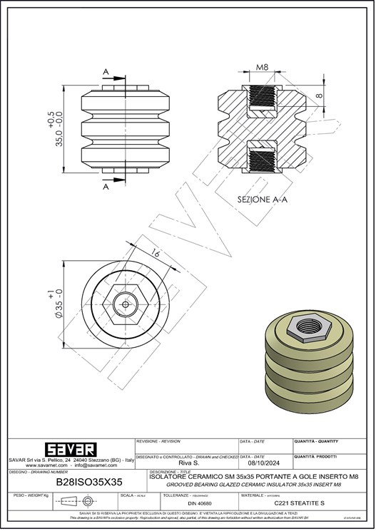 Ceramic post insulator M8 35x35 - Terminal blocks
