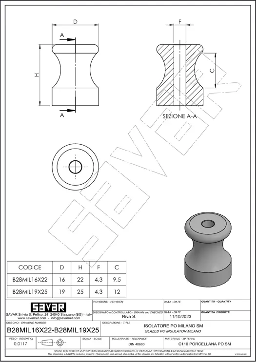 Marfil Milano del aislador - Aisladores retro