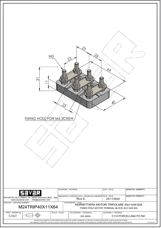 Bloc terminal moteur triphasé 60A - Pinces