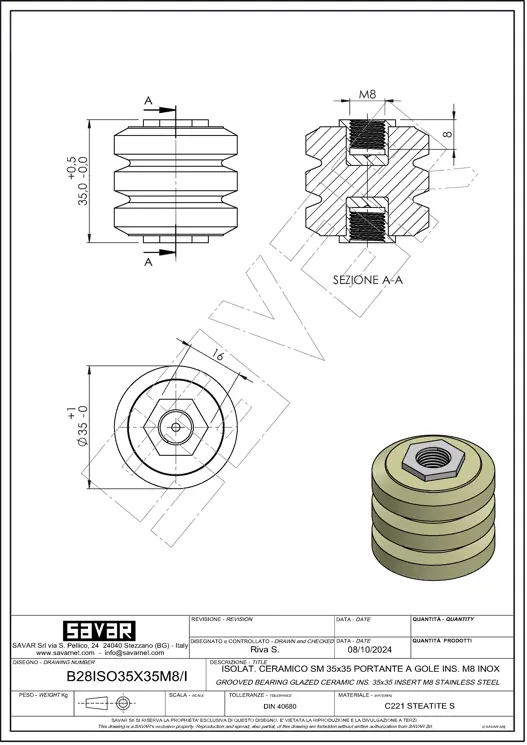 Inserts en acier inoxydable M8 isolants en céramique porteurs - Pinces