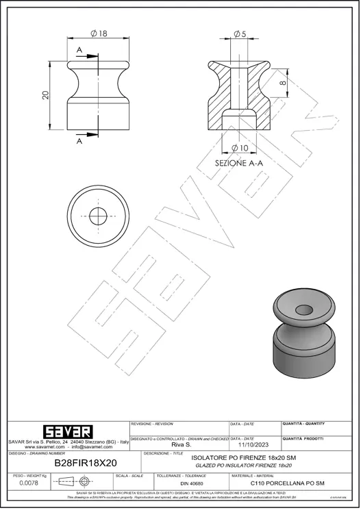 Isolant céramique noir Firenze - Isolants rétro