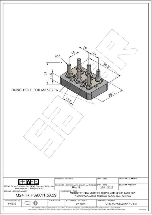Bloc terminal moteur triphasé 50A - Bornier