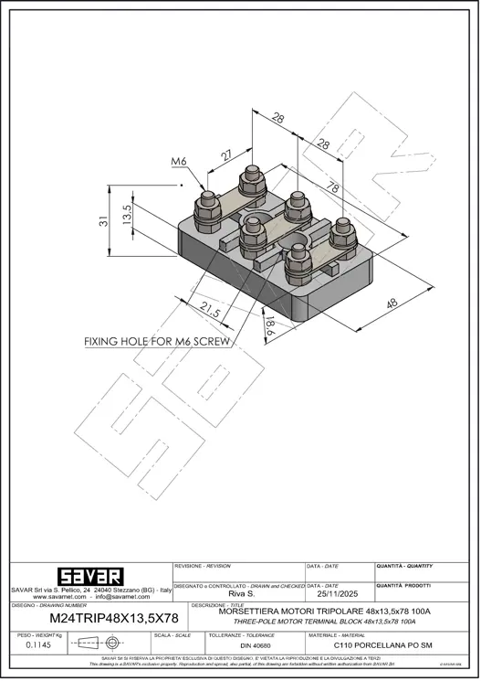 Bloc terminal moteur triphasé 100A - Pinces