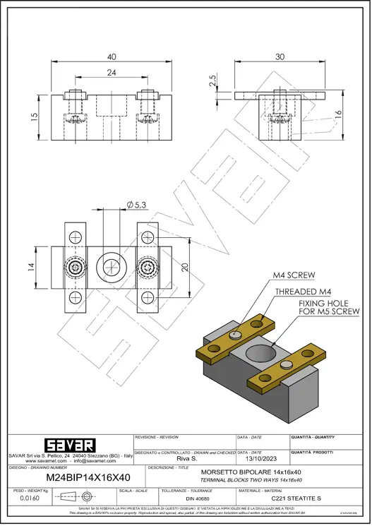 Bloc terminal bidirectionnel 14x16x40 - Pinces