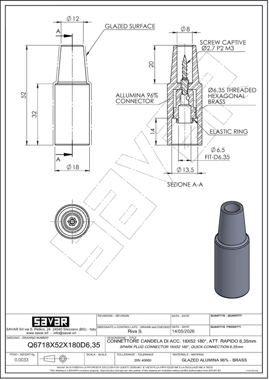 Connecteur de bougie d’allumage 180° 18X52 - Bornier