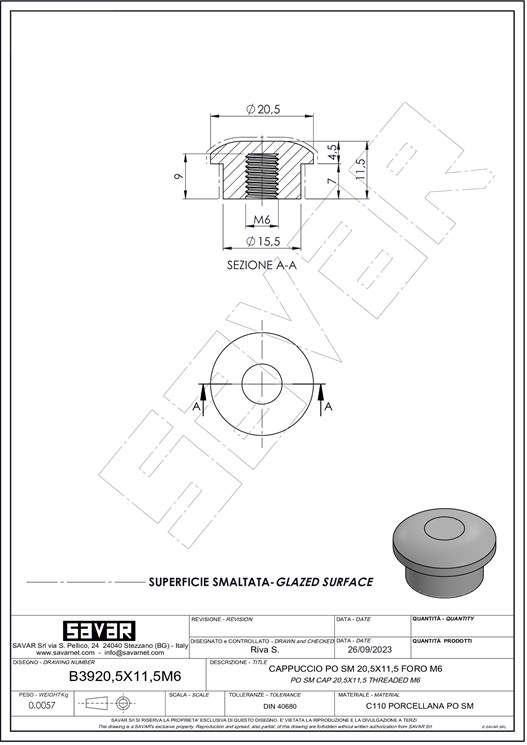 Cappuccio ceramico M6 - Boccole