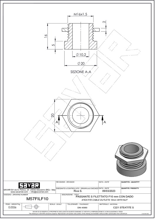 Passante filettato foro 10mm - Boccole