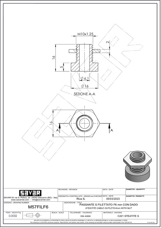 Passante filettato foro 6mm - Boccole