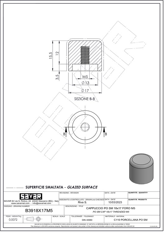 Cappuccio ceramico M5 - Boccole